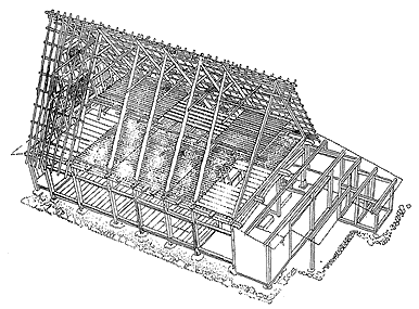 図2-3 床と屋根：木や竹の簀子で小屋内に床をつくる