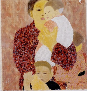 絵画　日本画　「母と子」　真嶋元枝