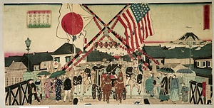 米国前大統領グランド公市中遊覧日本橋大国旗壮観之真図