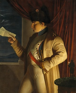 月光と蝋燭の灯火で手紙を読む皇帝ナポレオン
