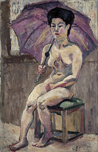 日傘の裸婦