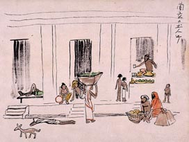 Natives' District in Rangoon from "Sketches from the Trip to India and Other Asian Counties"