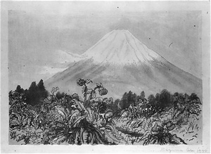 「日本名山画譜」より 5.篭坂峠から　富士あざみ咲く富士山
