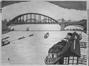 「昭和大東京百図絵」より 47.汽船発着所と橋の景