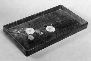Clothes tray, chrysanthemums design, wood inlay