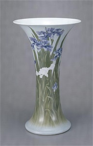 Vase in irises design, underglaze enamels