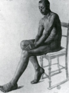 椅子に坐る男性裸像