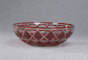 切子銅赤色被せガラス鉢