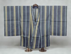 Mizugoromo Coat (Noh Costume) Stripes design on dark blue ground