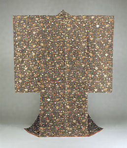 Koshimaki (Summer garment worn around the waist) Treasure design on black plain weave ground with glossed weft