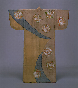 Robe ("Kosode") with Floral Roundels on Figured Satin ("Rinzu") Ground 