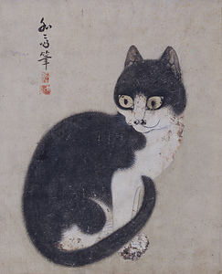 牡丹蝶猫図軸 文化遺産オンライン