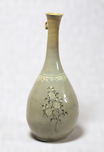 Vase Celadon glaze with chrysantyemums in inlay
