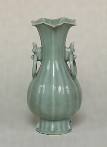 中国　青花　花瓶文　双耳盤口瓶　高さ約58.5cm　M　R6129F