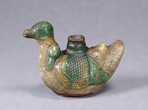 Green Glazed Pottery Duck