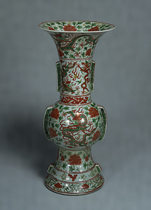 Vase Dragon and peony design in overglaze enamel