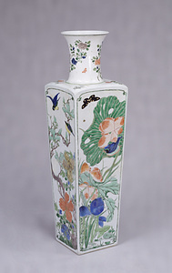 Square Vase Flowers and birds in overglaze enamels