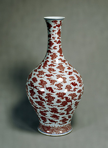 Large Vase with Bats and Clouds, Porcelain with underglaze red