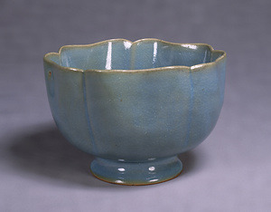 Bowl with Foliate Rim Bluish opaque glaze