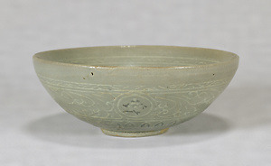 Bowl Celadon glaze with inlaid willow and waterfowl design