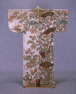 Robe ([Kosode]) with Young pine, Cherry Blossom, and Curtain