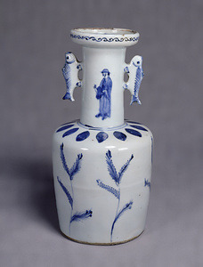 Flower Vase Design resembling the Noh play [Takasago] in underglaze blue