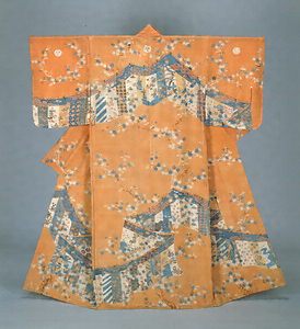 Robe ([Kosode]) with Bamboo Curtains and Autumn Leaves