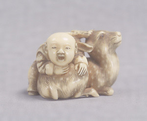 Toggle (&quot;Netsuke&quot;) in the Shape of a Chinese Boy and a Deer