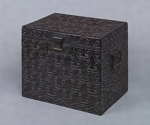 Box with Pommel Scrolls Carved black lacquer