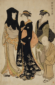 風俗東之錦・頭巾を被る婦人とその一行