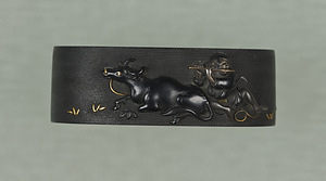 Fuchigashira (Cap and collar of sword hilt), Oxen in field design