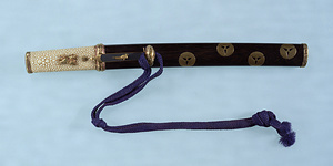 Aikuchi Style Sword Mounting, With chrysanthemum crests on rose wood ground