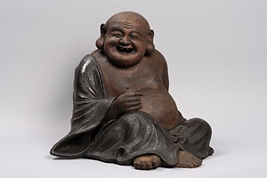 黒釉布袋置物
