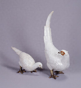 Pheasants, Detail in overglaze enamel