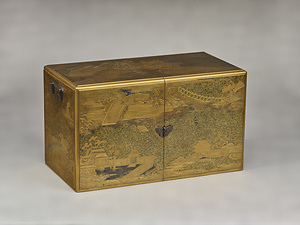Cabinet for Volumes of The Tale of Genji Ishiyamadera  temple design in maki-e lacquer