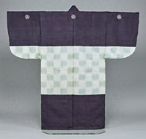 Noshime (Noh costume) White checkered band design on dark blue ground