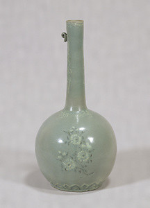 Long-necked Vase Celadon glaze with inlaid chrysanthemum design