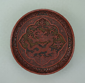 Tray Dragon design in carved colored lacquer