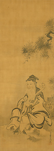 Juro under a Pine Tree with Bamboos and a Plum in Snow