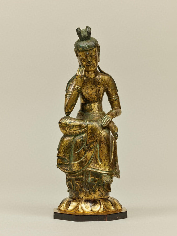 保障できる 仏教美術 古銅鍍金 弥勒菩薩像 仏像 置物 D R3324 - 美術品