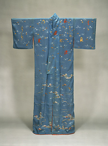 Robe ([Kosode]) with Seashores, Plovers, and Calligraphy