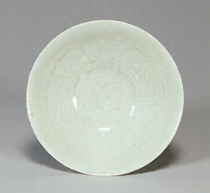 Bowl with Boys and Vines White porcelain with incised design