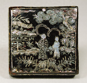 Seal Case with Figures Lacquer with mother-of-pearl inlay