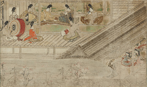 Detached Segment of Illustrated Scroll of Love Affair of Courtier and Girl at Sumiyoshi
