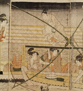 Yotsudeami Fishing from a Covered Boat