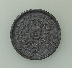 Mirror with design of shrysanthemum medallions and birds