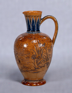 Ewer, Doulton-Lambeth Ware, England, Landscape design in engraving and poly chrome decoration