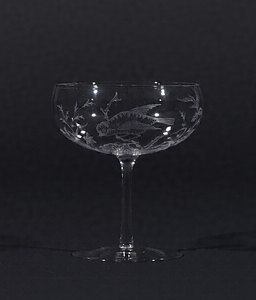 Goblet Clear glass, flower and bird design