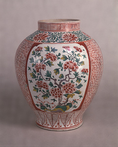 Large Jar with Flowering Plants, Porcelain with overglaze enamel