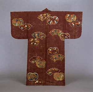 [Nuihaku] (Noh costume) Bamboo and fan-shaped paper design on purple ground